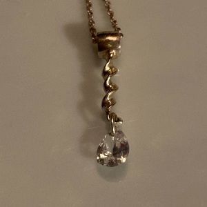 Vintage 925 Italy silver necklace with twisted stem clear crystal EUC